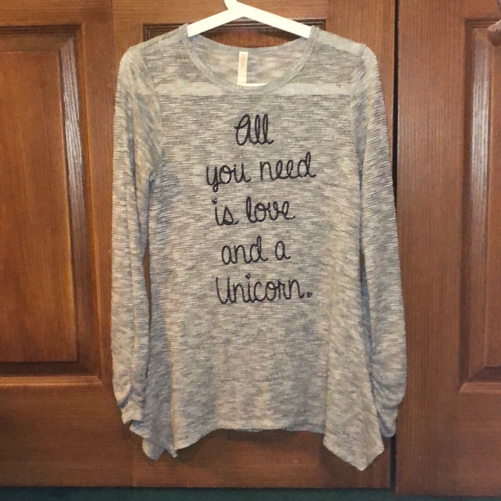 Heatered “all you need is love and a unicorn”